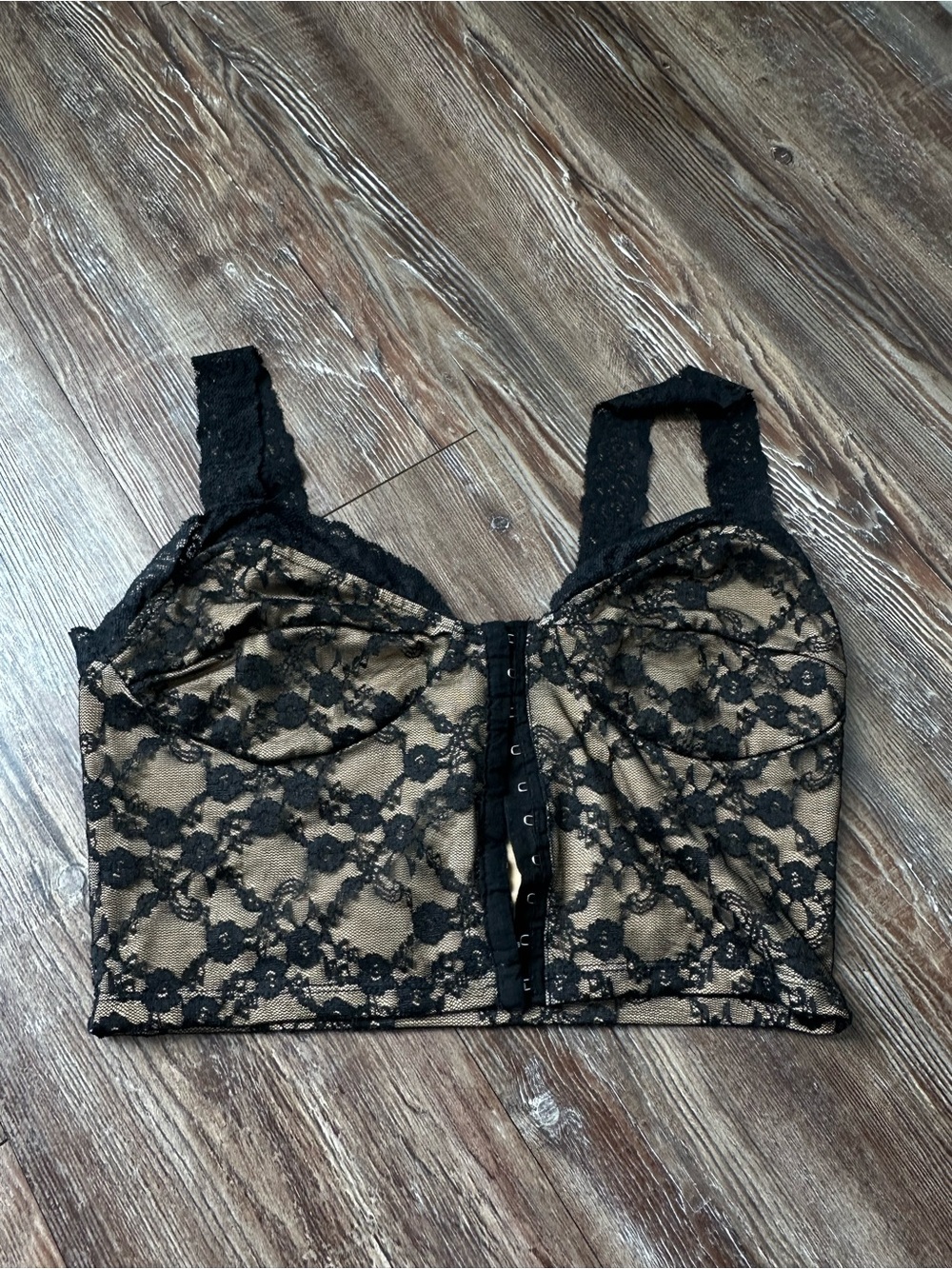 SHEIN Black Lace Bustier with Nude Underlay